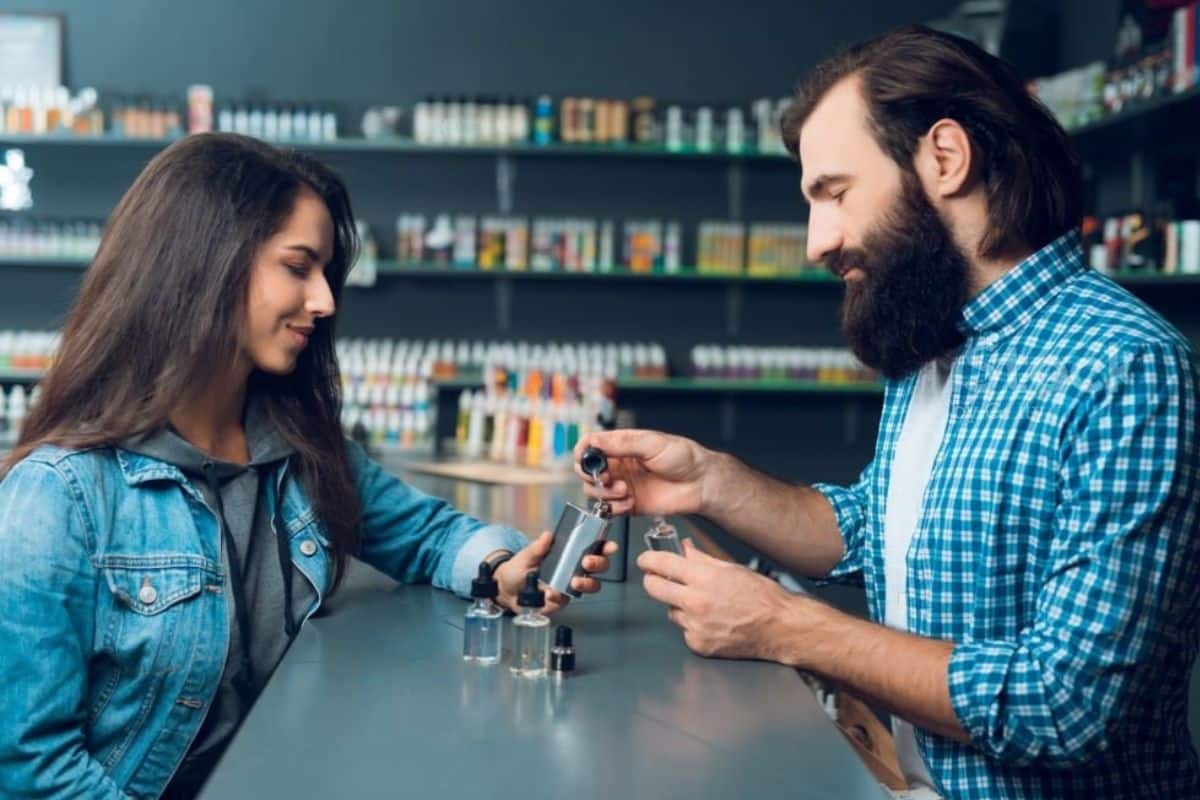 A lady buying vape products from the vape store A lady buying vape products from the vape store