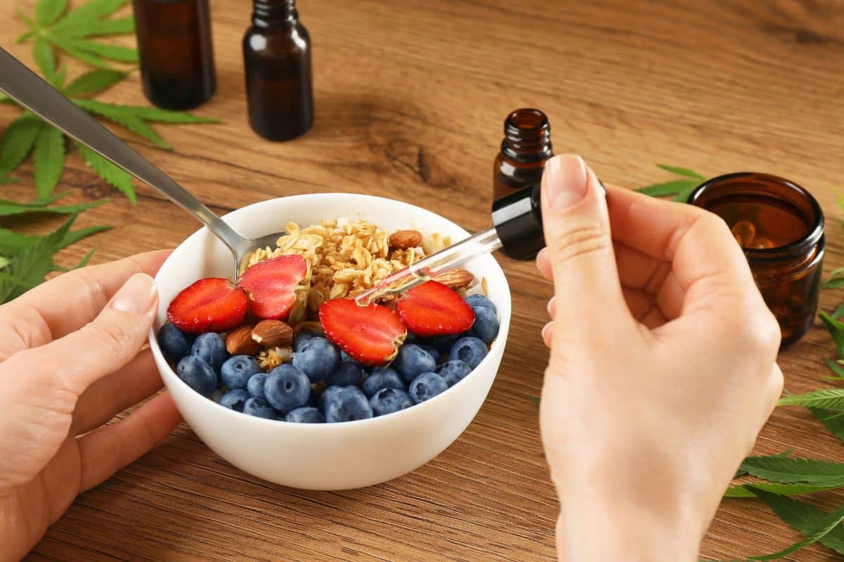 A lady having Tincture with her breakfast