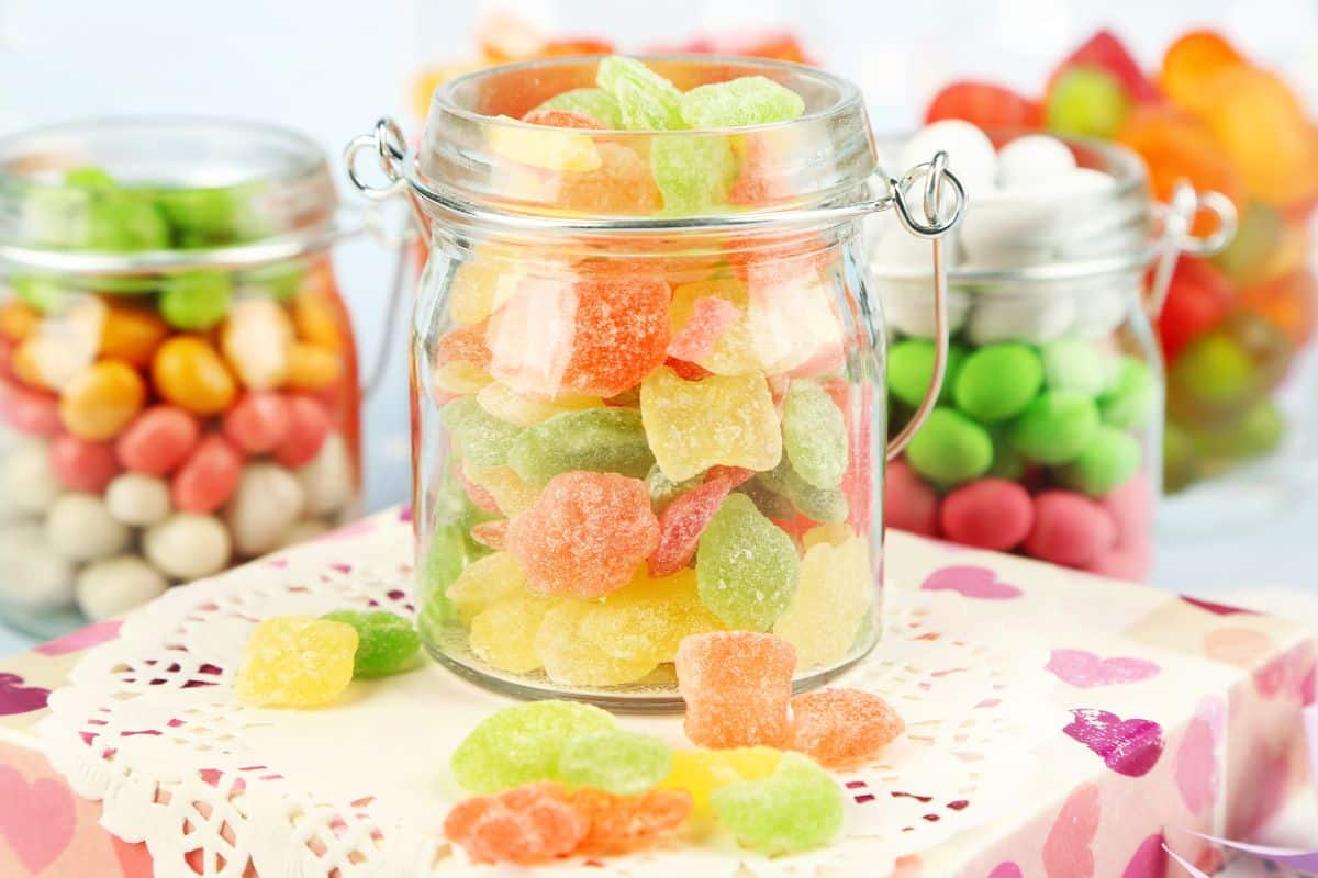Cbd gummies stored in airtight glass jars for longer shelf life. 