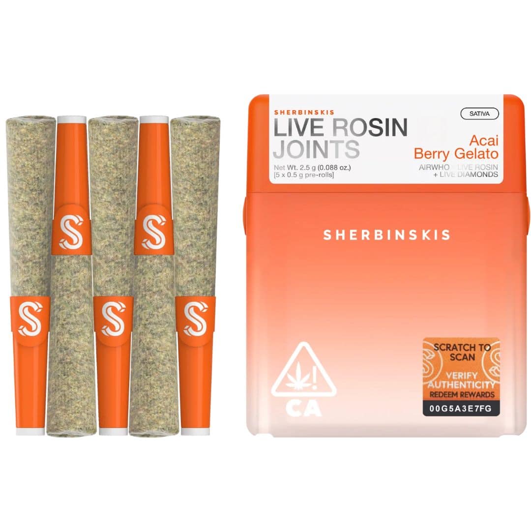 Sherbinskis THCa Live Rosin Infused Prerolls 2.5g 5ct - Acai Berry Gelato (F) + Airwhon (R) – Sativa